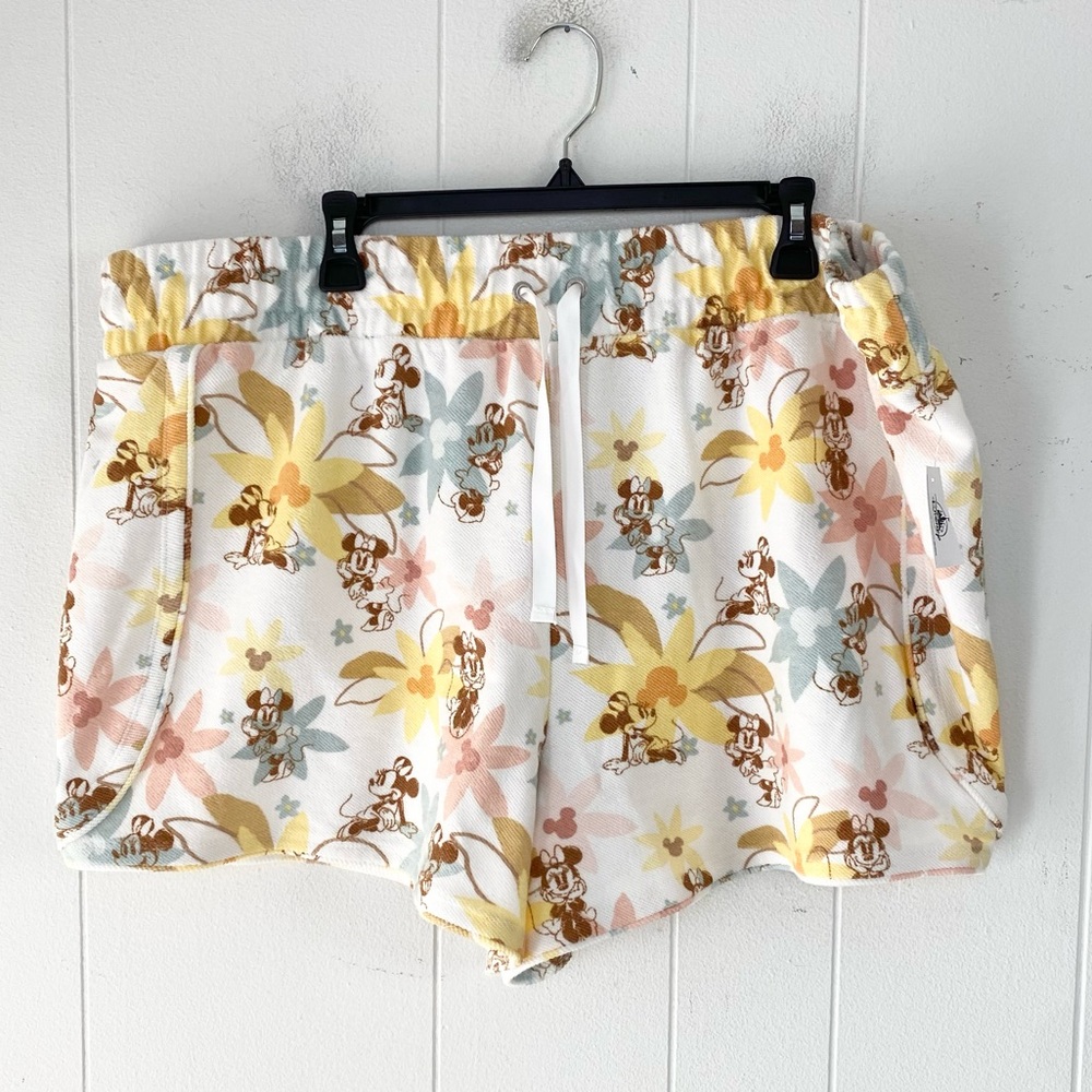 NWT Disney Minnie Mouse Knit Shorts Vintage Look Floral Pull On Drawstring 1X